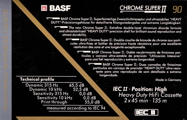 Compact Cassette BASF Chrome Super II 90 Type II Chrome 1989 Germany