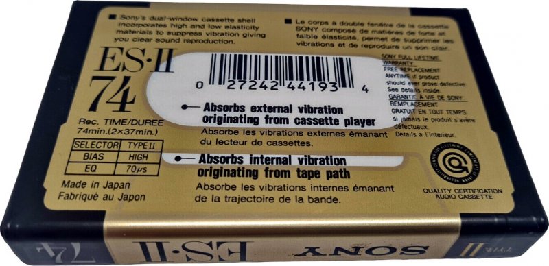Compact Cassette Sony ES-II 74 "C-74ES2" Type II Chrome 1991 North America