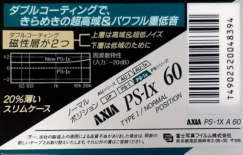 Compact Cassette AXIA PS-Ix 60 "PS-1X A 60" Type I Normal 1991 Japan