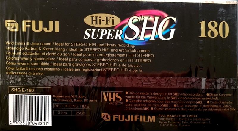 VHS, Video Home System Fuji SHG 180 "SHG E-180" Type I Normal 2005 Worldwide