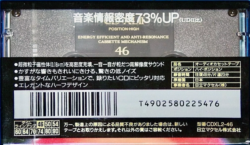 Compact Cassette Maxell CD-XL 46 "CDXL2-46" Type II Chrome 1992 Japan