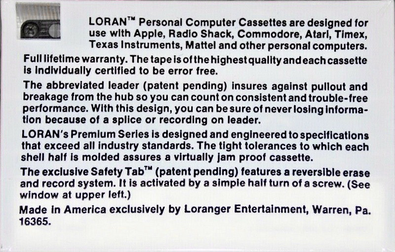 Compact Cassette Loran 10 Computer Cassette 1985 USA