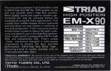 Compact Cassette Triad EM-X 90 Type II Chrome 1986 North America