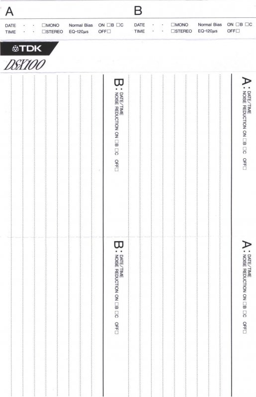 Compact Cassette TDK DS-X 100 "DS-X100" Type I Normal 1991 North America
