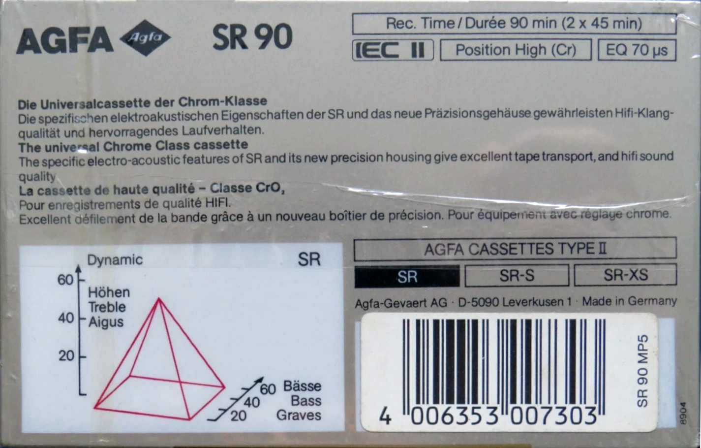 Compact Cassette AGFA SR 90 Type II Chrome 1989 Europe