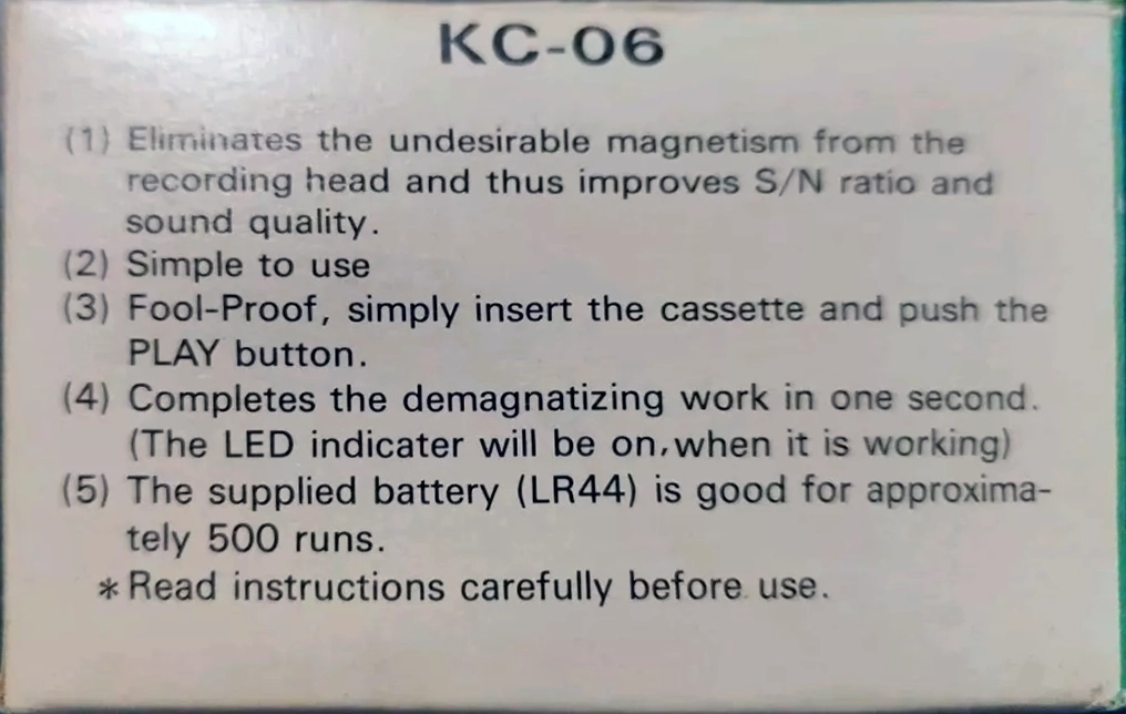 Compact Cassette CleanMaster "KC-06" Head Demagnetiser Unknown Country