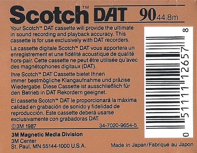 Digital Audio Tape Scotch 90 Type IV Metal 1988 North America