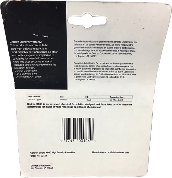 Blister Certron HD 60 Type I Normal 1993 USA