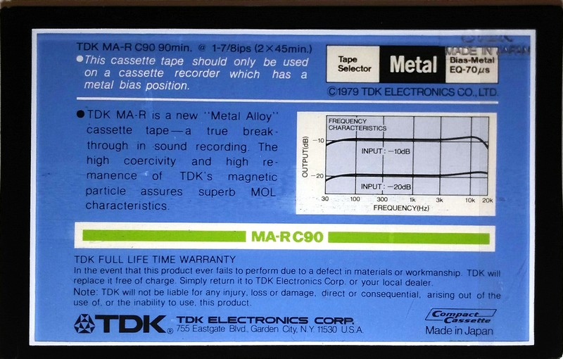 Compact Cassette TDK MA-R 90 Type IV Metal 1979 USA