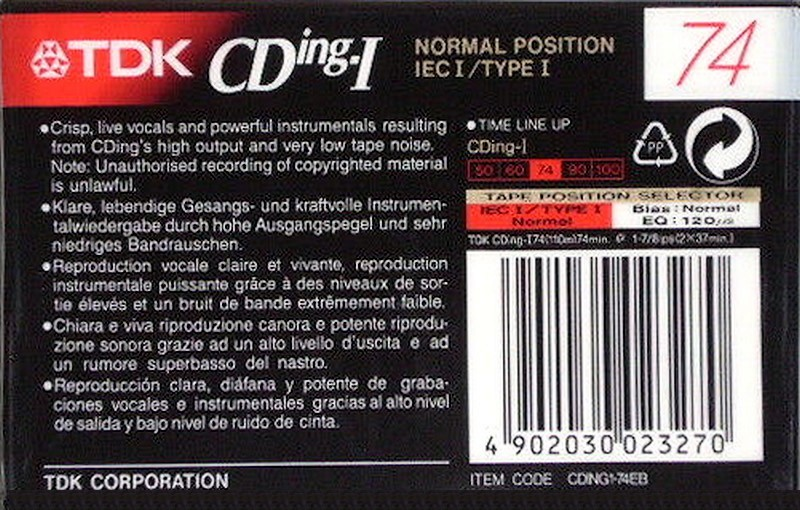 Compact Cassette TDK CDing 1 74 "CDING1-74EC" Type I Normal 1997 Europe