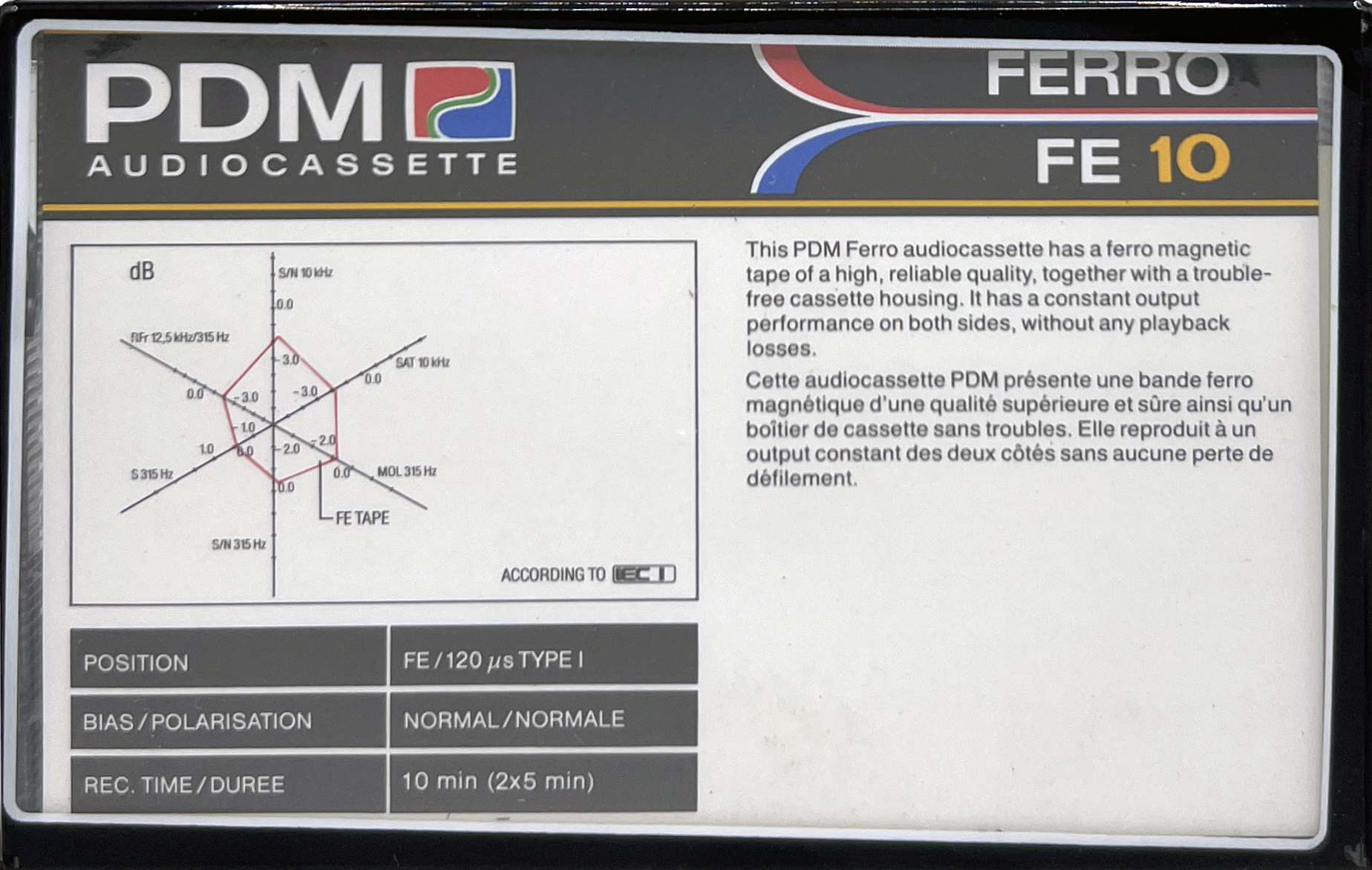 Compact Cassette PDM FE 10 Type I Normal 1988 Europe