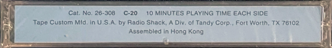 Compact Cassette Tandy 20 "Cat. No/ 26-308" Computer Cassette USA
