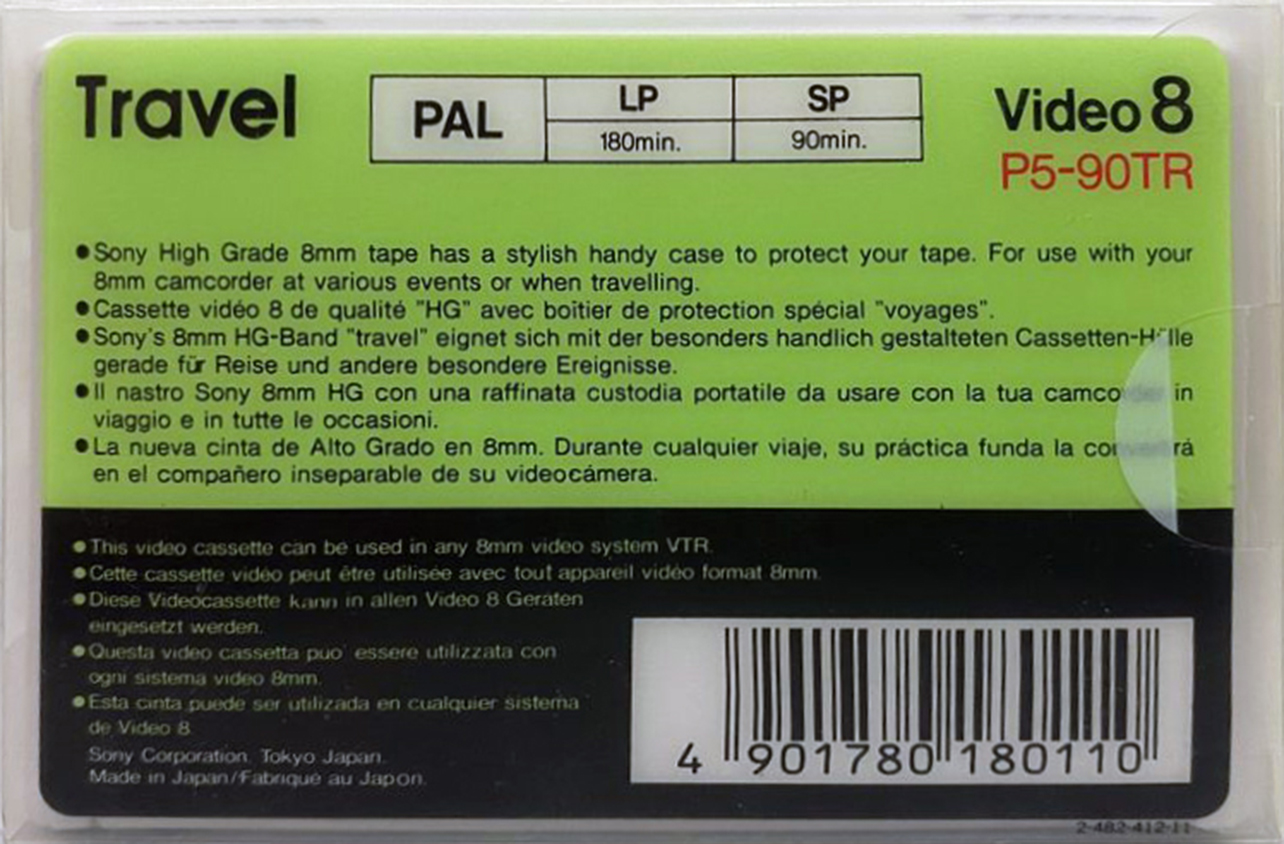 Video8, Hi8, Digital8 Sony HG 90 "Video8 P5-90TR Travel" Type I Normal 1993 Europe