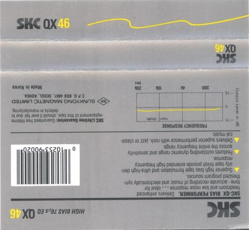 Compact Cassette SKC QX 46 Type II Chrome 1990 USA