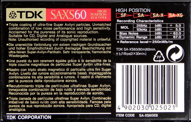 Compact Cassette: TDK  - SA-XS 60