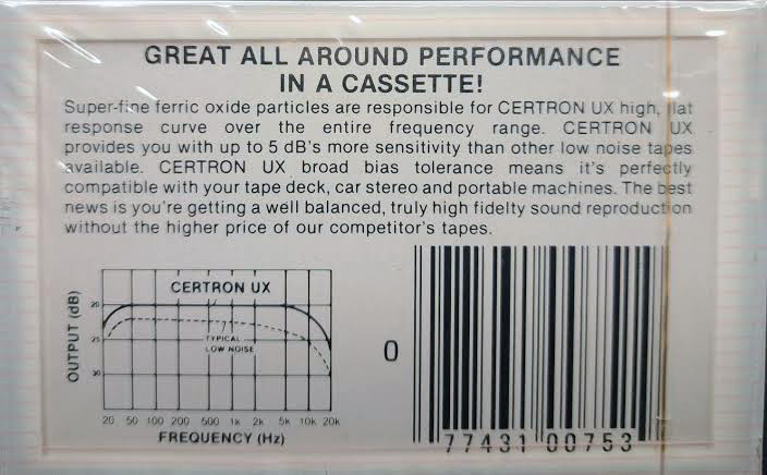 Compact Cassette Certron UX 90 Type I Normal 1986 USA