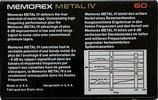 Compact Cassette Memorex Metal IV 60 Type IV Metal 1982 Europe