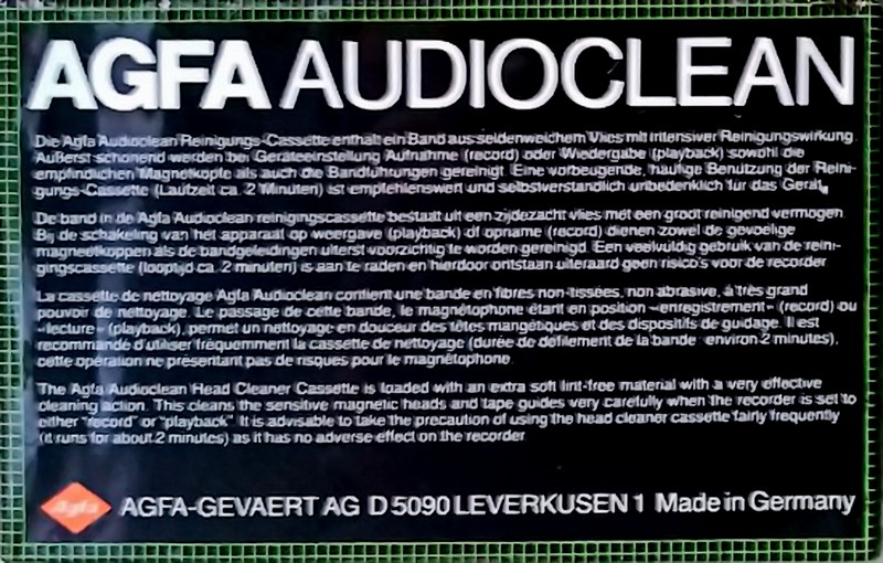 Compact Cassette AGFA "Audioclean" Cleaning Cassette 1982 Europe