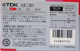Compact Cassette TDK AE 30 "AE-30" Type I Normal 1987 Japan