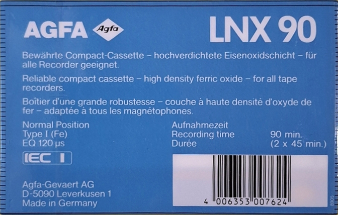 Compact Cassette AGFA LNX 90 Type I Normal 1989 Europe