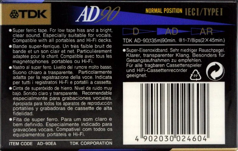 Compact Cassette TDK AD 90 "AD-90EA" Type I Normal 1995 Europe