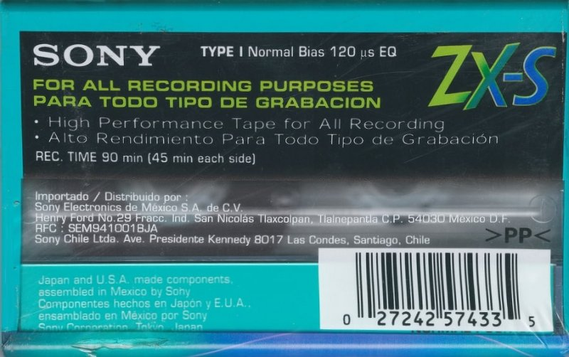 Compact Cassette Sony ZX-S 90 "C-90ZXS" Type I Normal North America