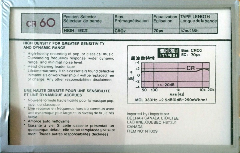 Compact Cassette Del-Audio 60 Type II Chrome Canada