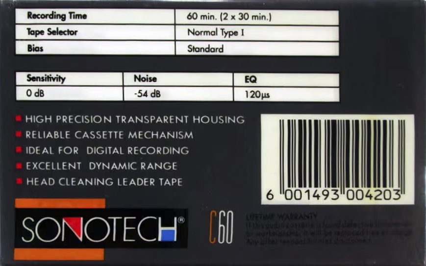 Compact Cassette Sonotech 60 Type I Normal Southern Africa