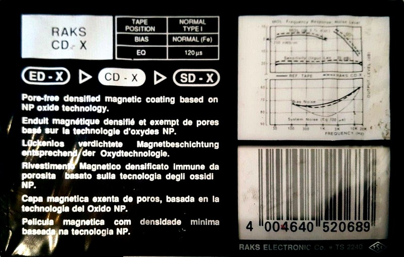 Compact Cassette RAKS CD-X 60 Type I Normal 1990 Europe