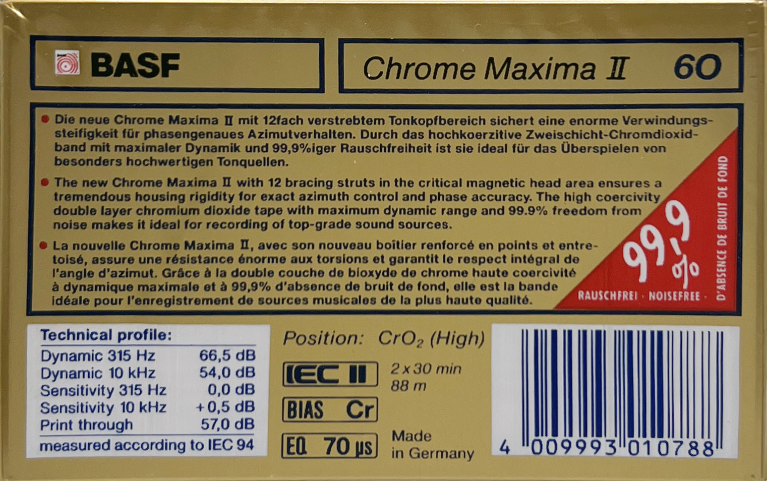 Compact Cassette BASF Chrome Maxima II 60 Type II Chrome 1990 Europe