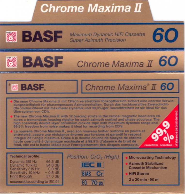 Compact Cassette BASF Chrome Maxima II 60 Type II Chrome 1989 Europe