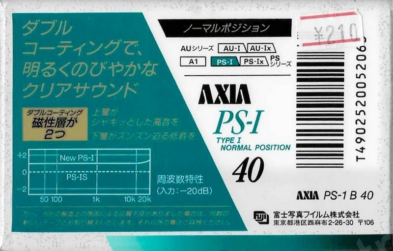 Compact Cassette AXIA PS-I / PS-1 40 "PS-1 B 40" Type I Normal 1991 Japan