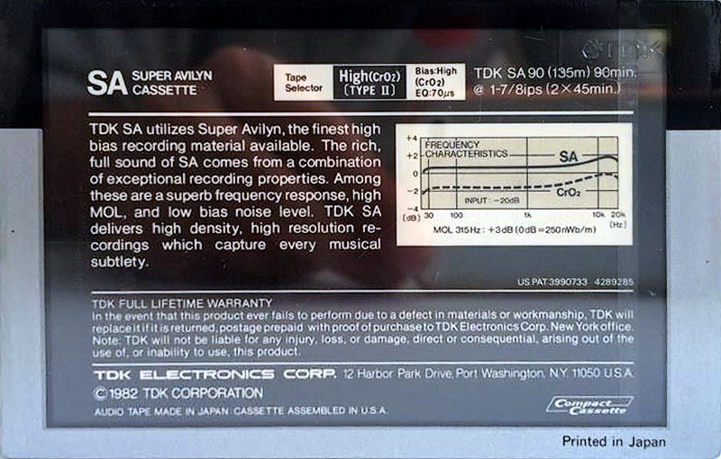 Compact Cassette TDK SA 90 Type II Chrome 1982 USA