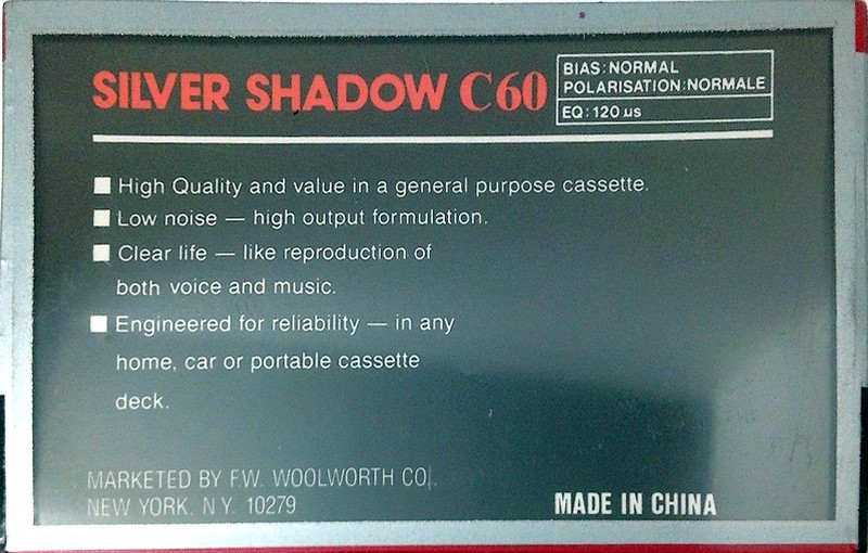 Compact Cassette Silver Shadow 60 Type I Normal 1983 USA