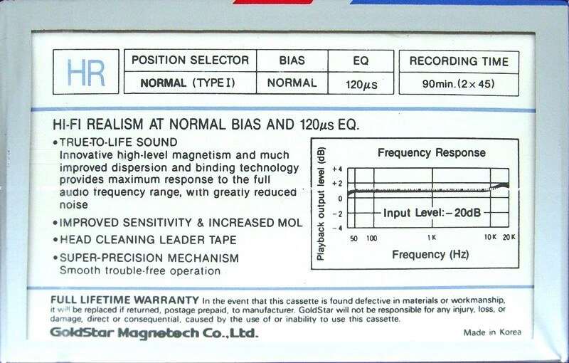 Compact Cassette Goldstar HR 90 Type I Normal 1986 USA