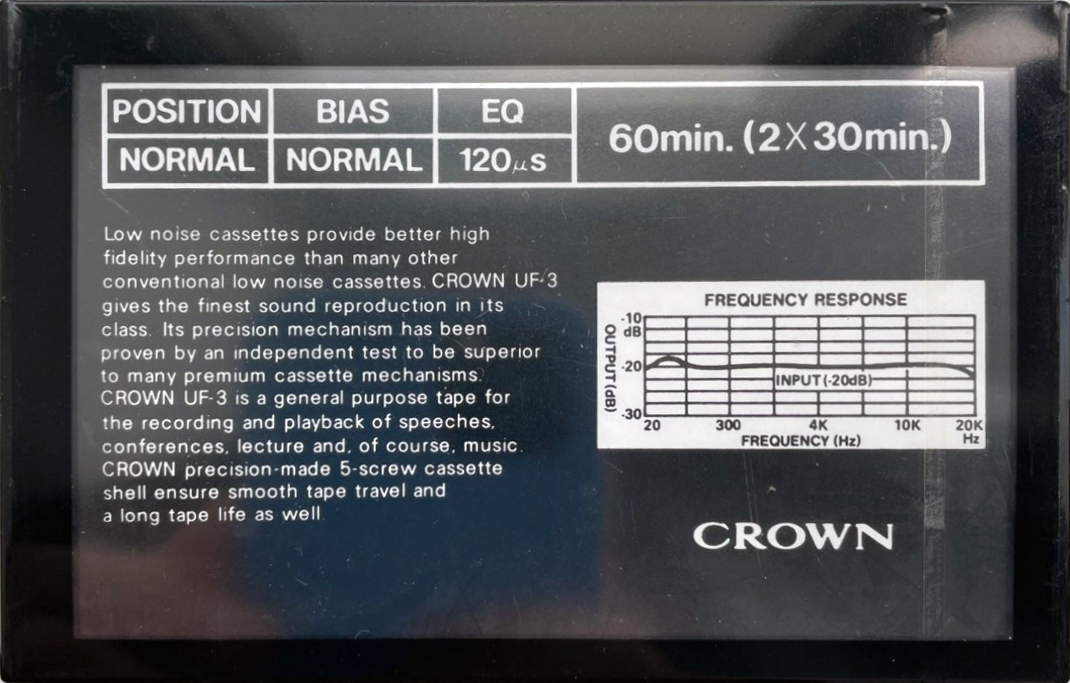 Compact Cassette Crown / Crown Radio Corporation UF-3 60 Type I Normal Europe