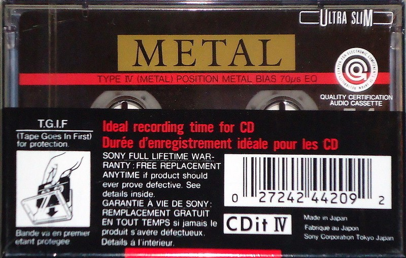 Compact Cassette Sony CDit IV 54 "CDIT4-54" Type IV Metal 1990 North America