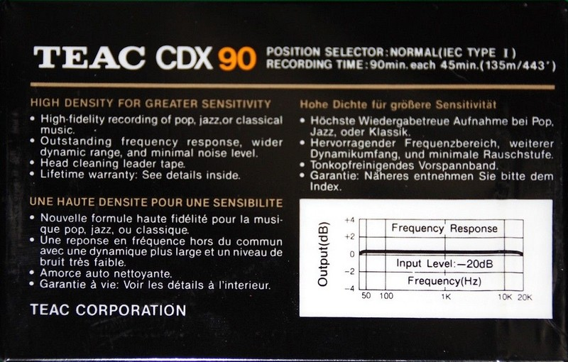 Compact Cassette Teac CDX 90 Type I Normal 1989 Europe