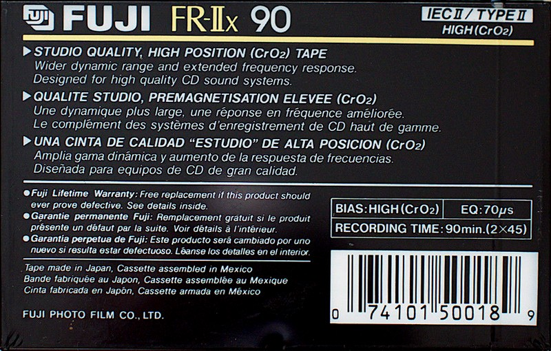 Compact Cassette Fuji FR-IIx 90 Type II Chrome 1989 North America