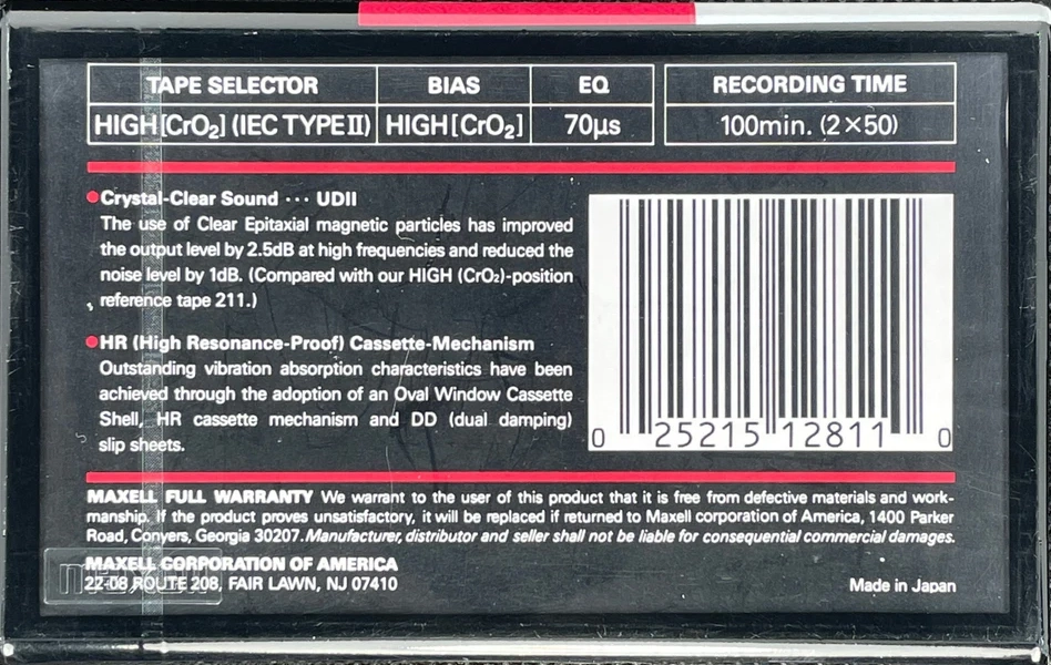 Compact Cassette Maxell UDII / UD2 100 Type II Chrome 1989 USA