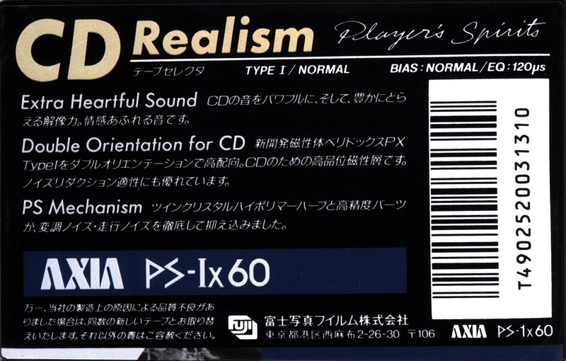 Compact Cassette AXIA PS-Ix 60 "PS-1x60" Type I Normal 1989 Japan