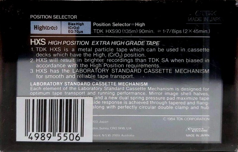 Compact Cassette TDK HX-S 90 Type II Chrome 1984 Australia, Europe