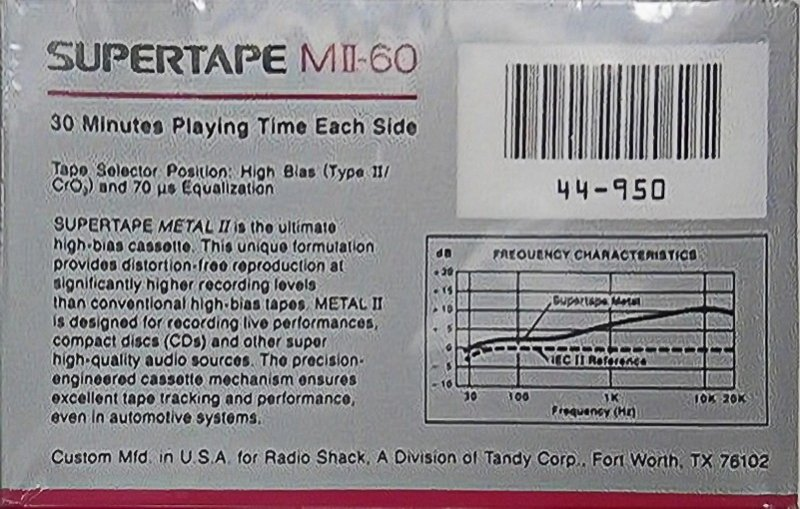 Compact Cassette SUPERTAPE MII 60 Type II Chrome 1988 USA