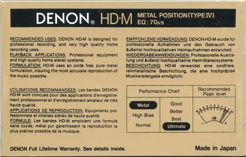 Compact Cassette Denon HD-M 75 Type IV Metal 1988 Europe, USA