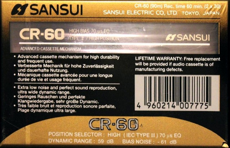 Compact Cassette Sansui CR 60 Type II Chrome 1995 Europe