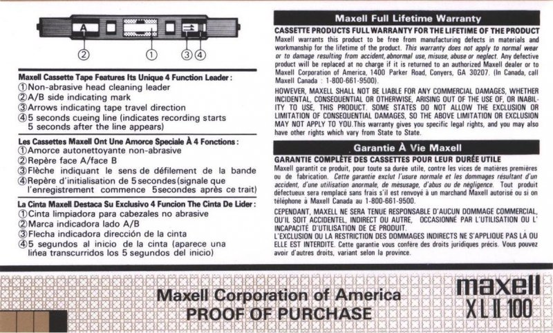 Compact Cassette: Maxell / Hitachi Maxell - XLII 100