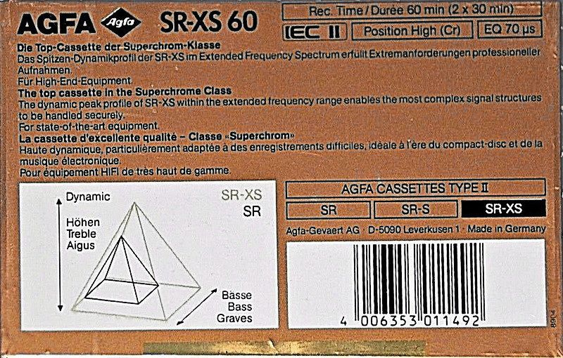 Compact Cassette AGFA SR-XS 60 Type II Chrome 1989 Europe