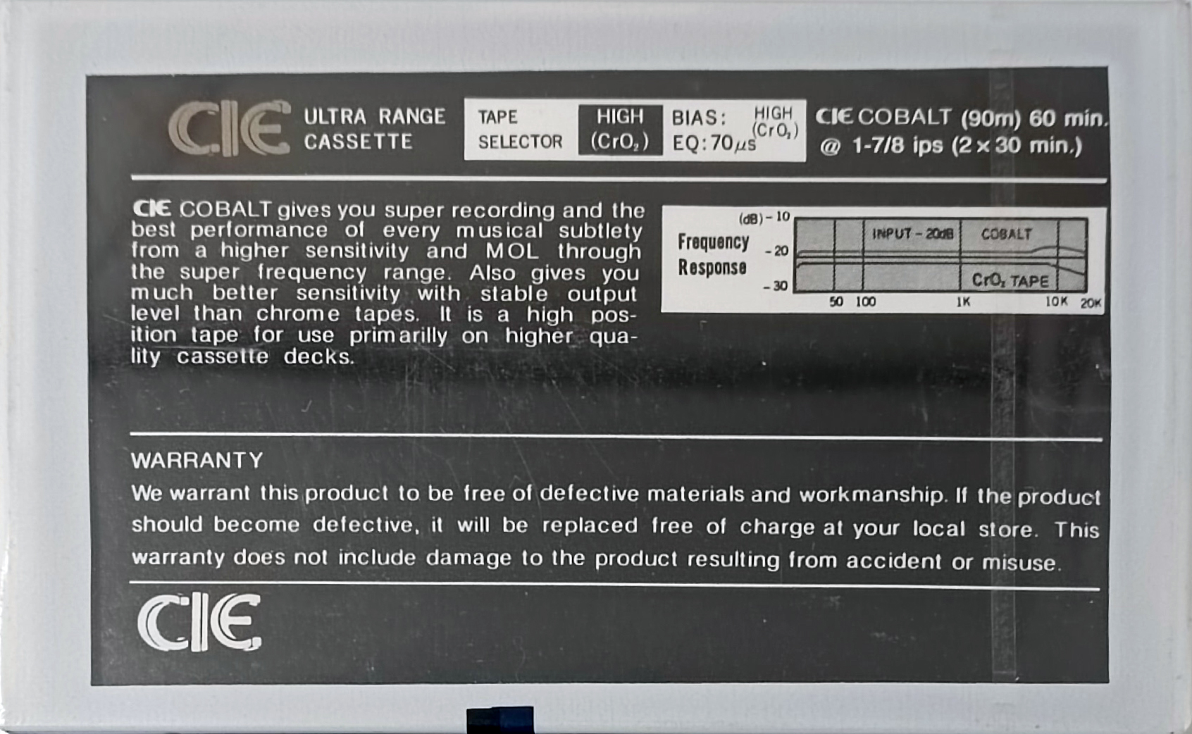 Compact Cassette CIE 60 "Cobalt" Type II Chrome 1988 Portugal