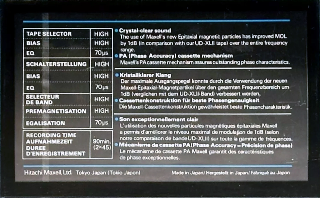 Compact Cassette Maxell UD XLII 90 Type II Chrome 1982 Europe