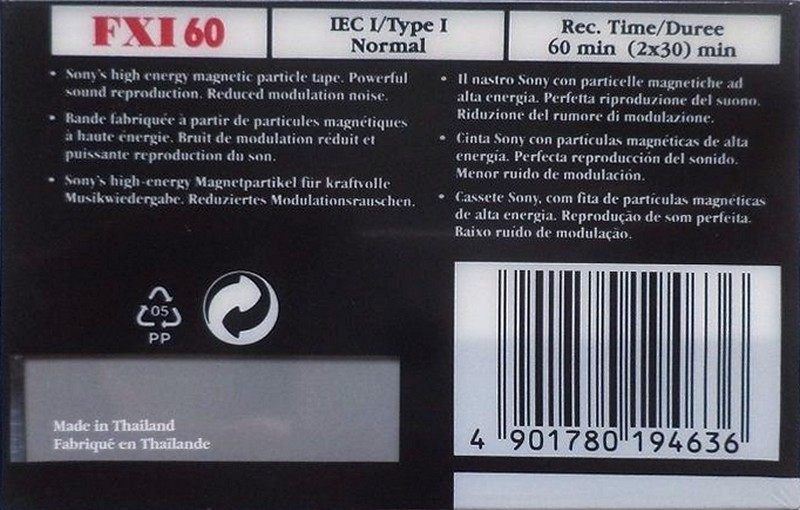 Compact Cassette Sony FX 60 "C-60FX1A" Type I Normal 1995 Europe